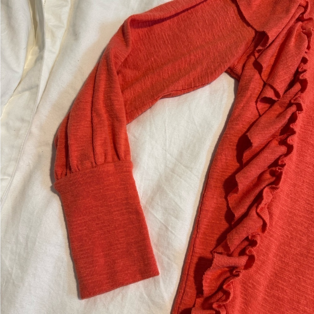 Anthropologie Pilcro Cozy Popover Coral Red Top Size M Ruffle - Picture 5 of 13
